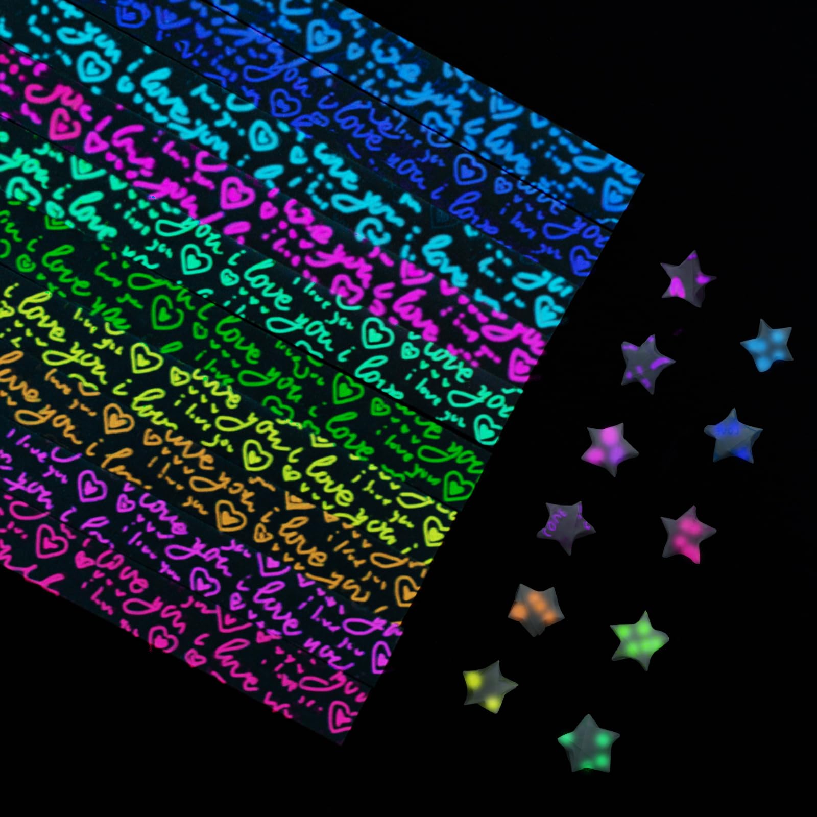 URROMA 840 Pcs Crafts Glow Star Origami Set, Colorful Luminous Star Paper Strips Origami Lucky Star Paper Strips for DIY Arts Projects Crafting Supplies