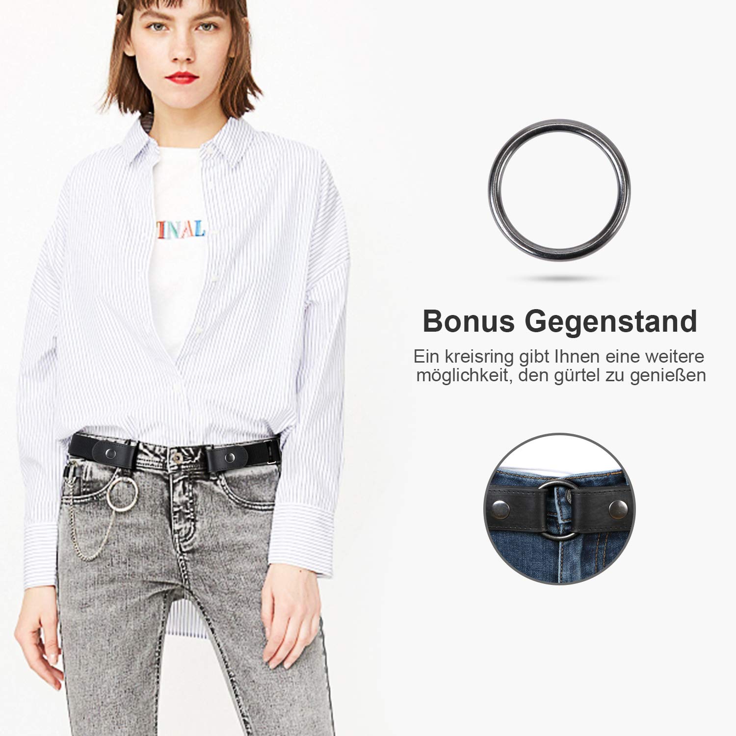 JasGood 2 Pack Schnallenfrei Elastischer Gürtel für Damen oder Herren, Ohne Schnalle Keine Ausbuchtung Unsichtbare Gürtel, Schwarz/Kaffee, Hosengrößen 55cm-90cm