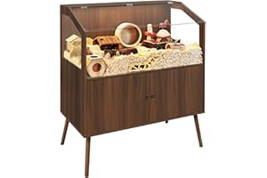 PROLEE Hamster Cage with Storage Cabinet,Large Hamster Encloure Chew Proof Wood,Clear View Hamster Habitat for Guinea Pig, Ferret, Rat, Hedgehog，47“ X 40” X 20“ (Walnut)