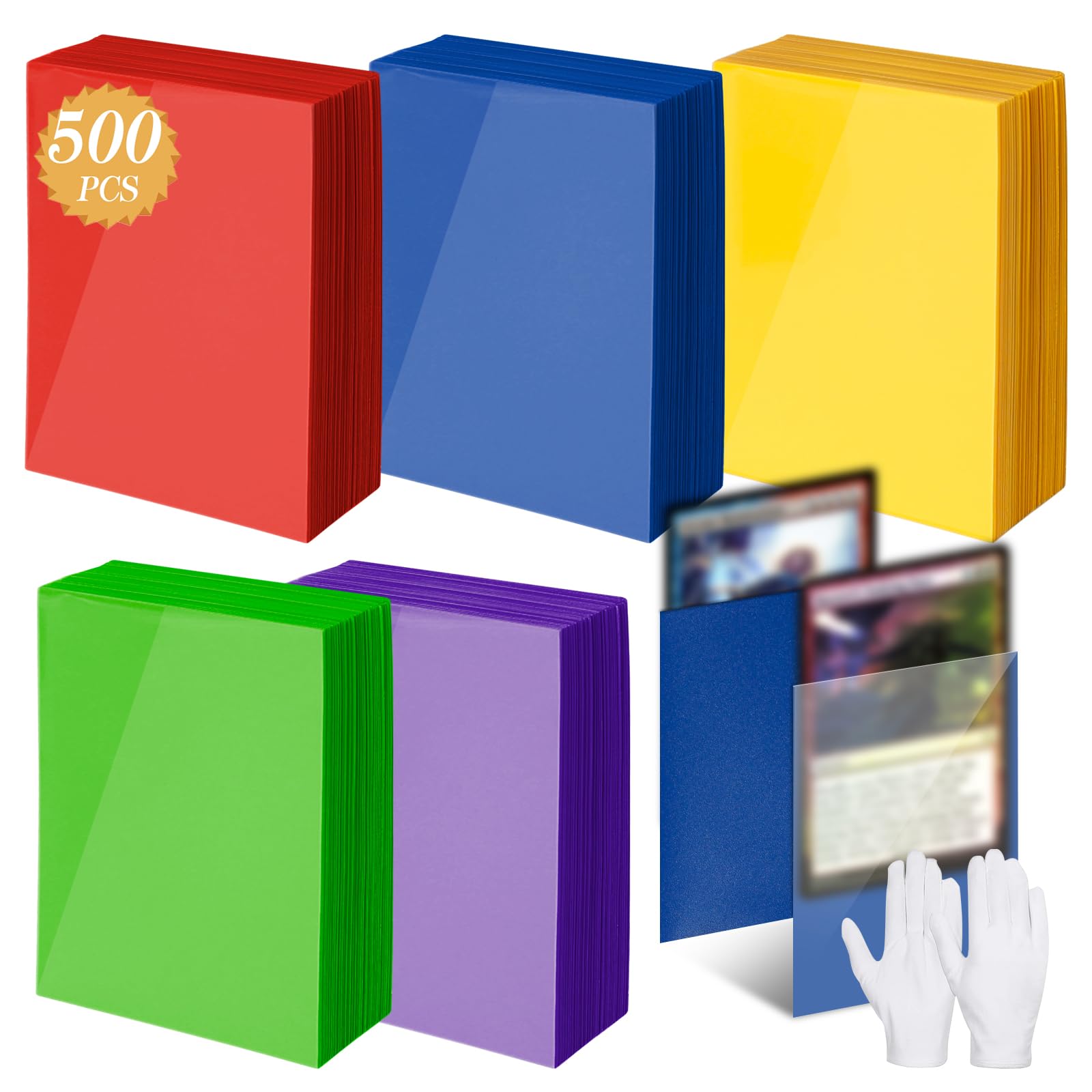500 PCS Soft Trading Card Sleeves, 66x91mm Standard Size Card Sleeves Ultra-Clear Card Protector Sleeves Colorful Penny Sleeves for MTG, Sports Cards, Game Cards (5 Colors)