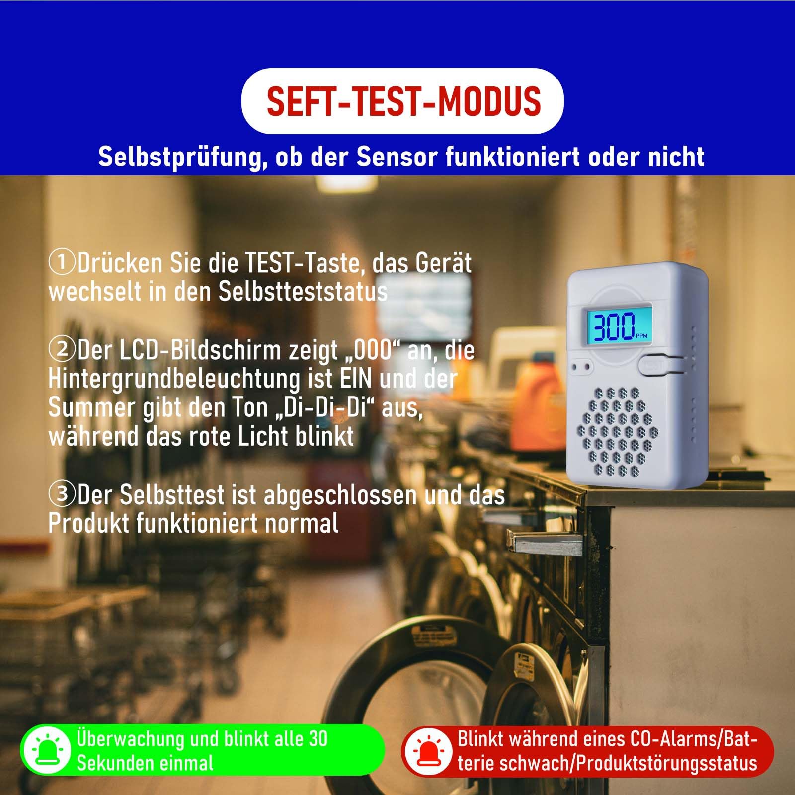 LSENLTY Kohlenmonoxid-Detektoren, 3 Jahre Standby-Zeit, 0–999 CO-Detektorbereich, 85 dB lauter Kohlenmonoxid-Detektor für Reisen und Camping (Netztasche, Batterie im Lieferumfang enthalten) 6