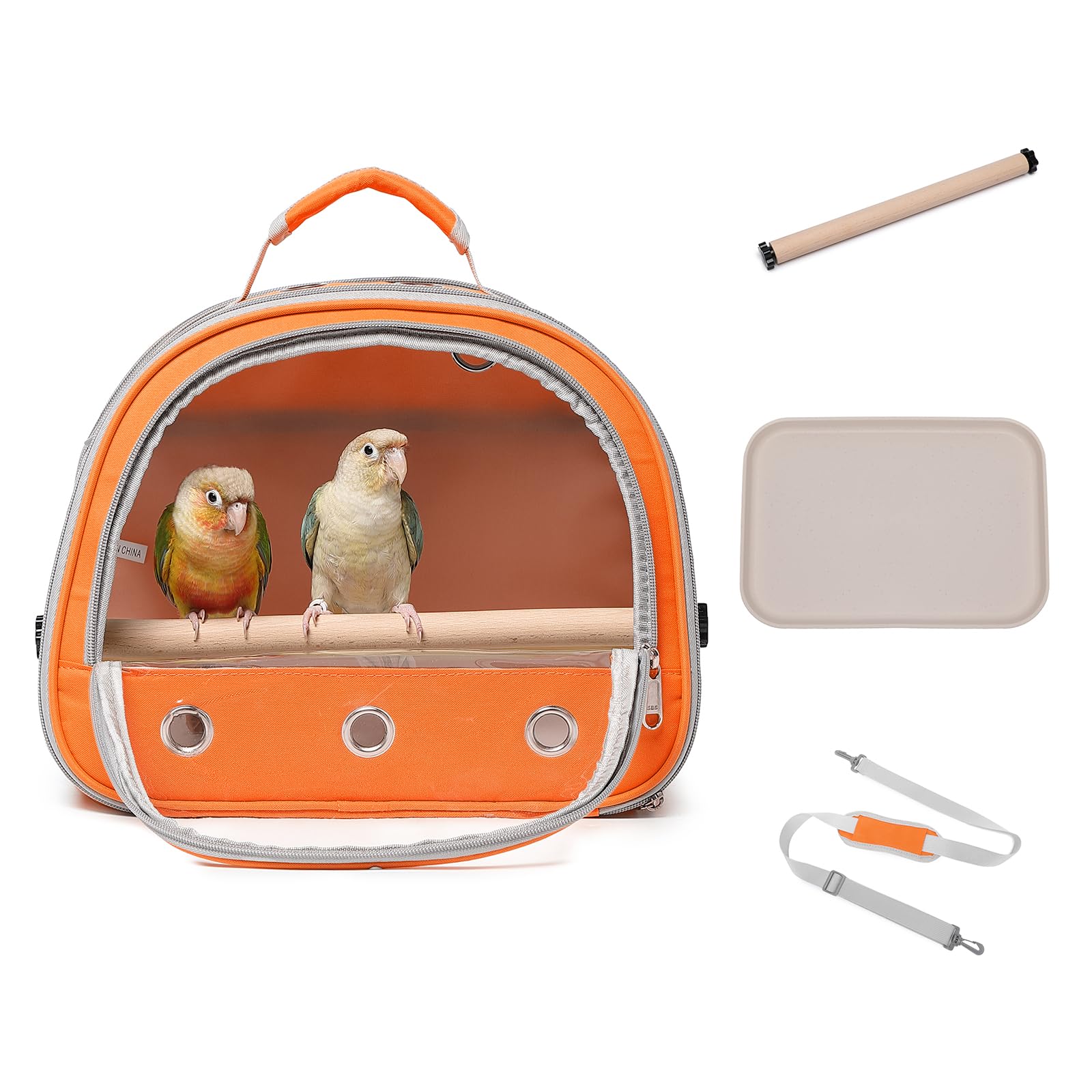 Photo 1 of Bird Carrier,Bird Cage Parakeet Parrot Budgie Carrier Backpack for Small Birds, Travel Bird Cages with Perch, Transparent Ventilation Cockatiels, Lightweight Pet Carrier for Outdoor Use(Orange)