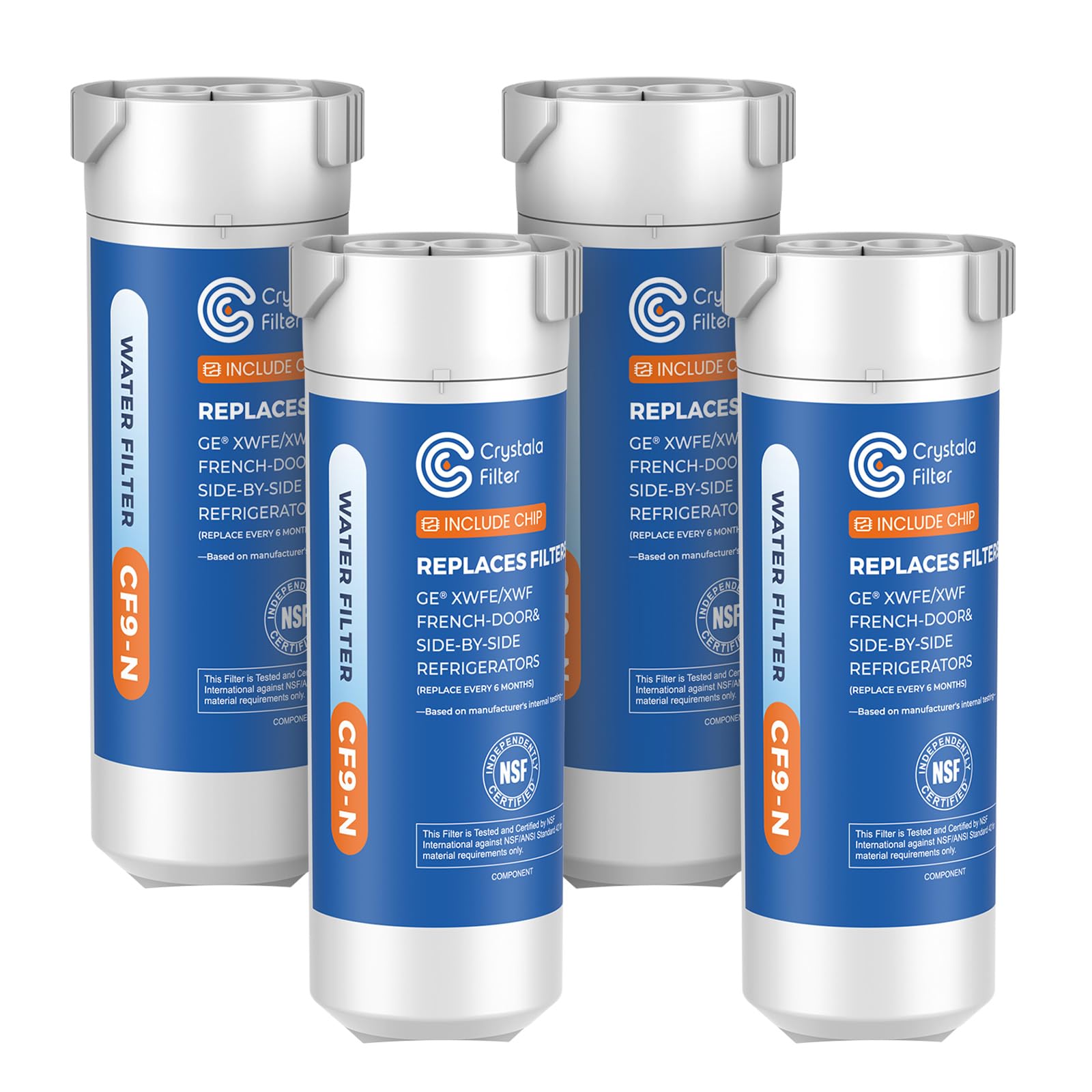 Photo 1 of Crystala Filters Water Filter Compatible with XWFE (Built-in CHIP), Replacement for GE XWFE, XWF Refrigerator Water Filter Pack of 4