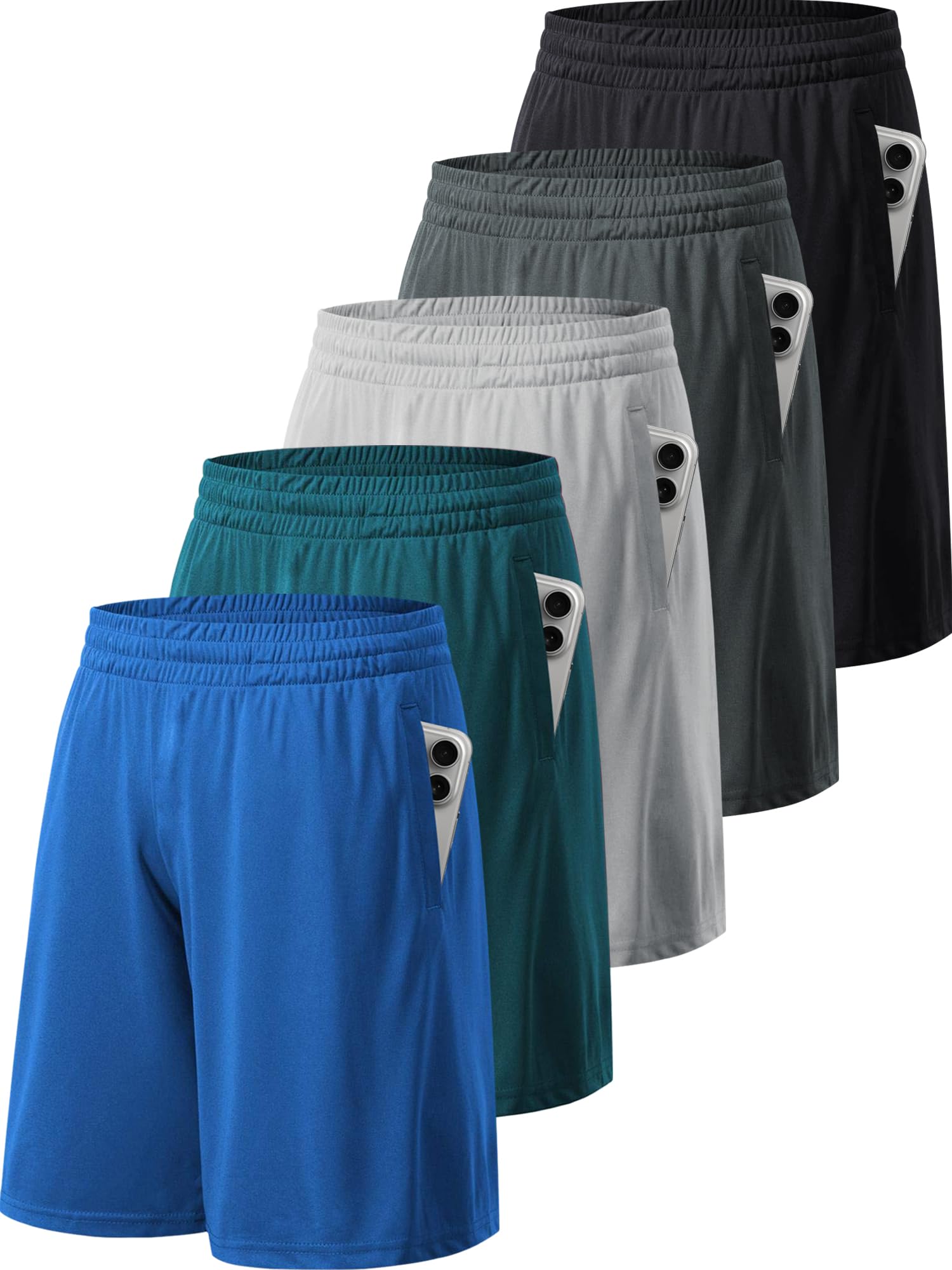 TVKSOM 5 Pack Mens Athletic Shorts with Pockets and Elastic Waistband Quick Dry Basketball Shorts Men for Running Casual Image