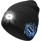 MUSIC Beanie with Light and Bluetooth Headphones, Rechargeable Headlamp Beanie Hat, Gifts for Men & Women
