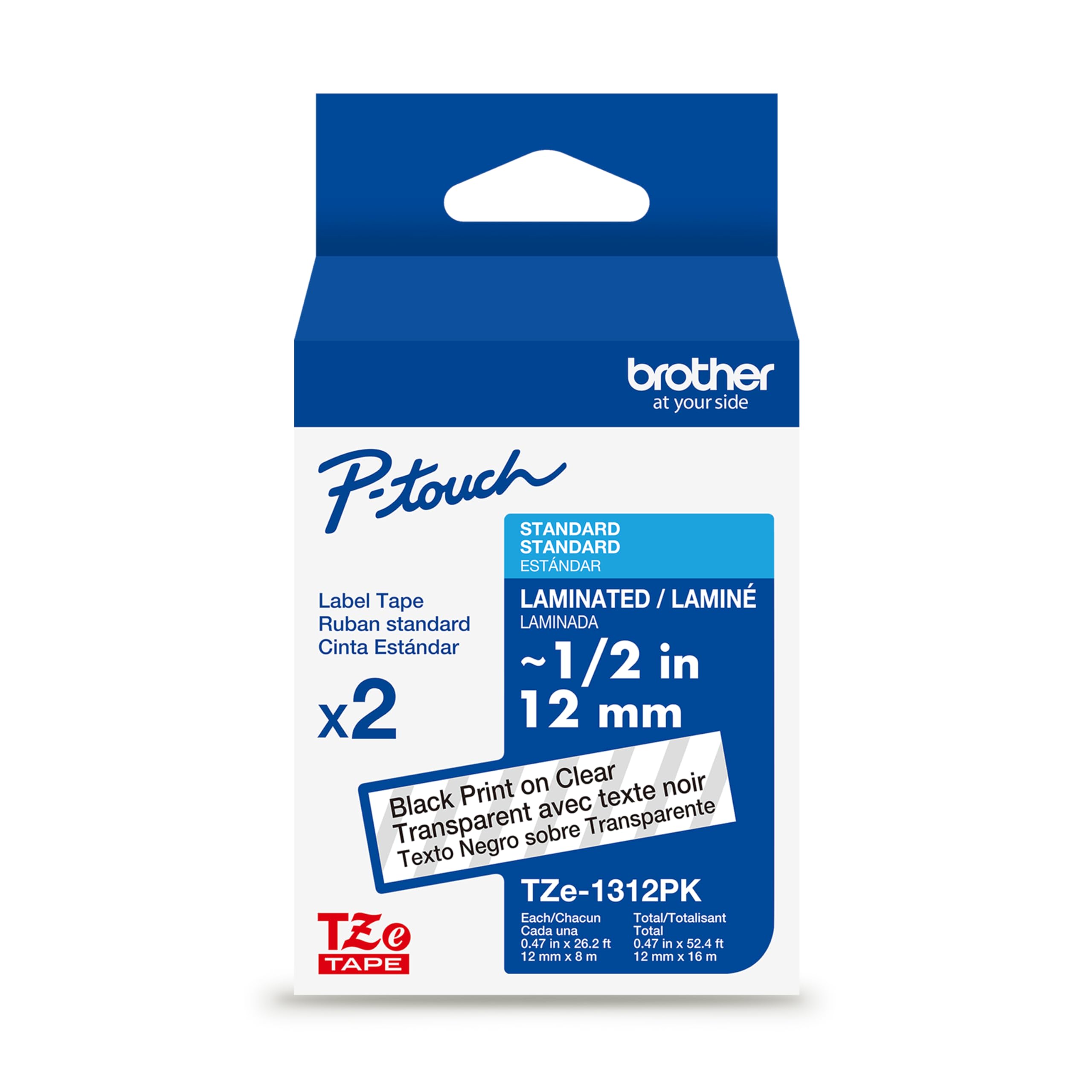 Brother Genuine TZe131~1/2" 2PK Black Print on Clear Label Tape. Each: 0.47 in x 26.2 ft (12 mm x 8 m) Total: 0.47 in x 52.4 ft (12 mm x 16 m) Image Brother Genuine TZe131~1/2" 2PK Black Print on Clear Label Tape. Each: 0.47 in x 26.2 ft (12 mm x 8 m) Total: 0.47 in x 52.4 ft (12 mm x 16 m) Image