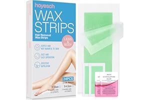 hoyesch 24Wax Strips -Wax Strips for Hair Removal - Facial Hair Removal for Women - Waxing Kit for Face, Body, Arms, Legs, Chest, Back, Bikini & Brazilian 24ct Waxing Strips & 2Calming Oil Wipes