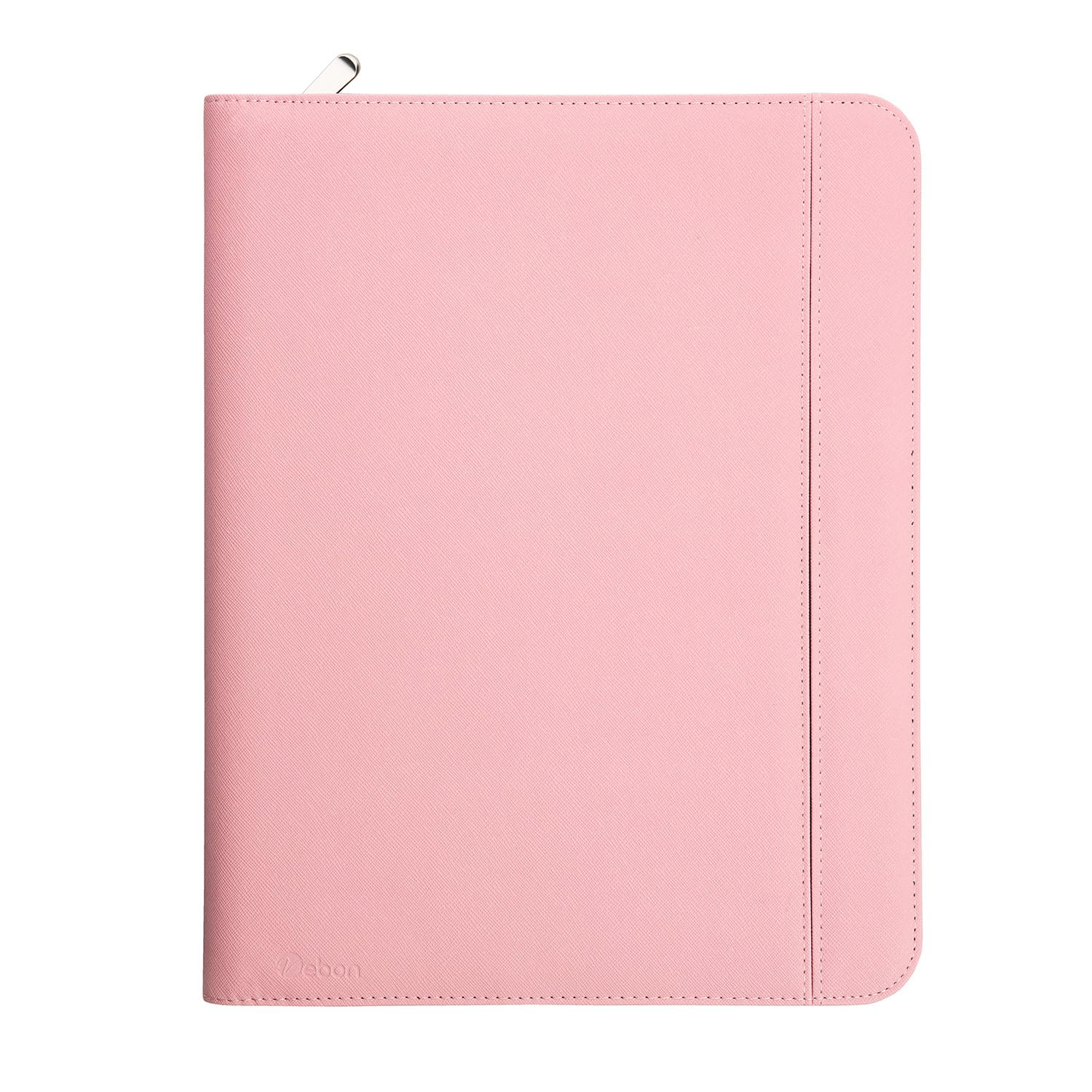 Vebon® Conference Folder A4 "London" Vegan Leather with Zip I Writing Case + Laptop Bag I 2-in-1 I Smartphone Holder + Clipboard, Pastel pink, modern feminine professional organized