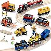 Giant bean 12PCS Vehicles Battery Operated Train Car Set, Magnetic Mini Construction Set for Wooden Train Track, Bulk Car Toy