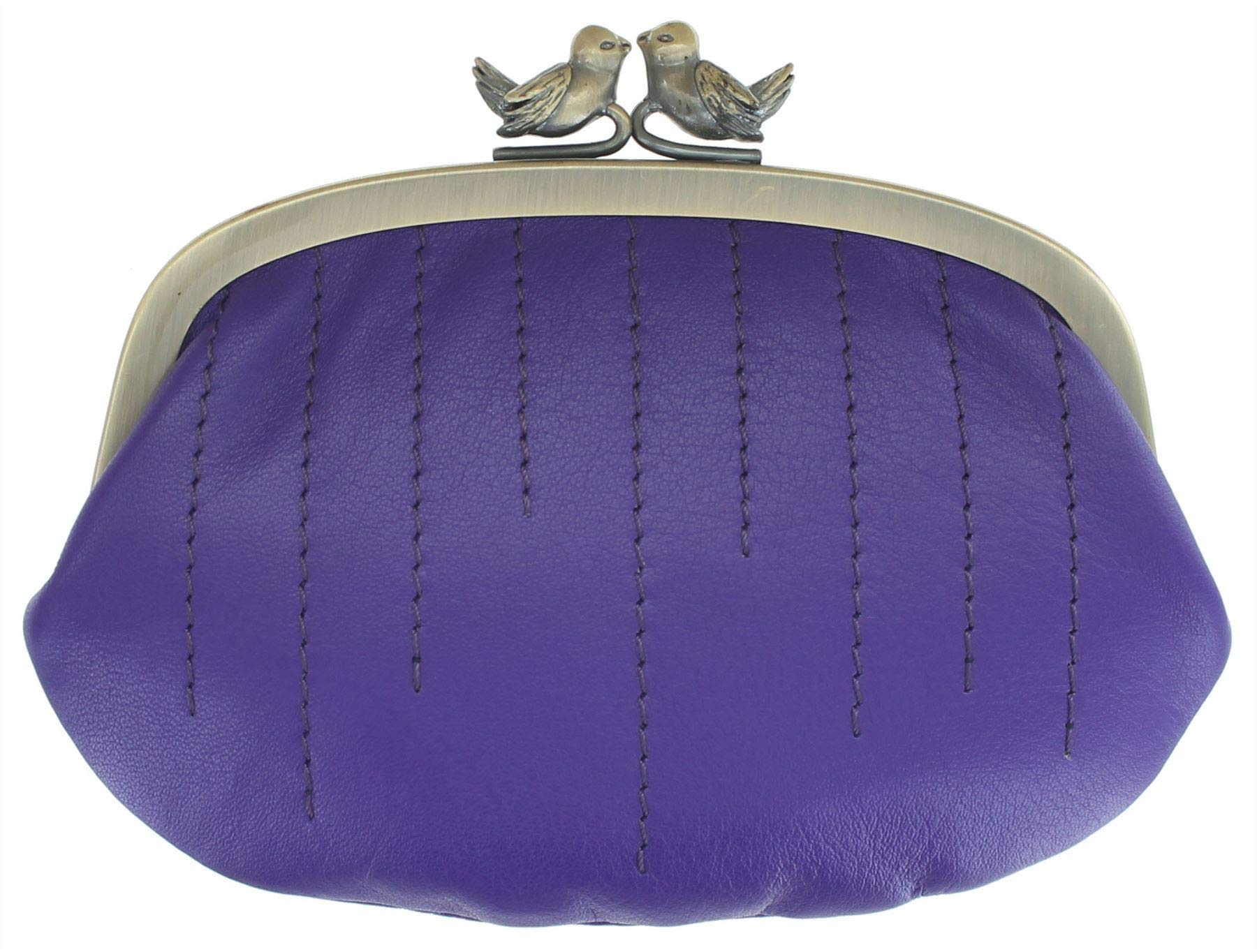 Mala Leather Coin Purse with Bird Clip Fastener 4138_11 Purple