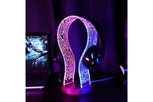 CoolGift Mart Gifts for Gamers and Music Lovers, Light Up Headphone Stand, Wood Headset Holder with Blue Pink LED Night Light