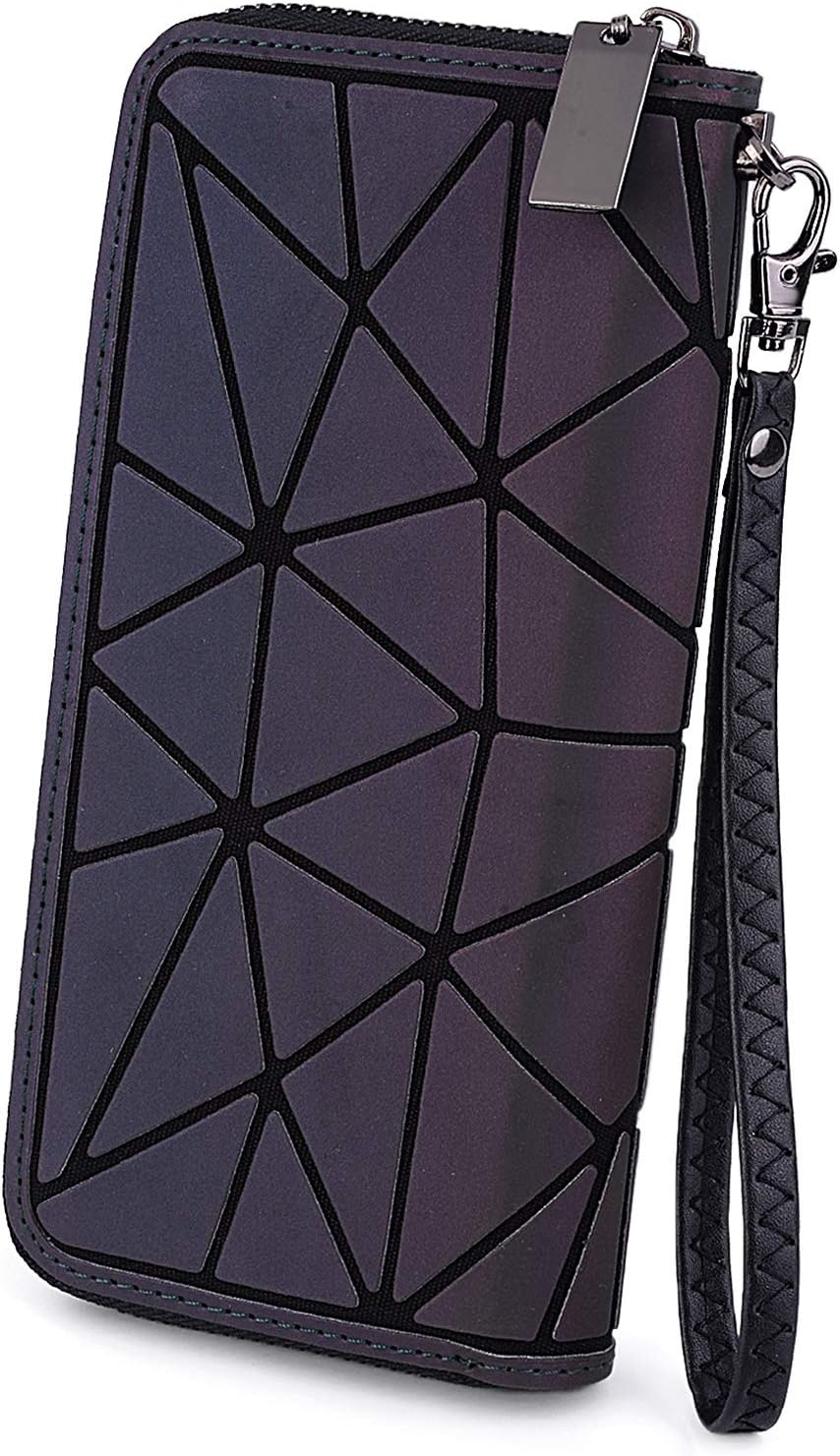 UTOWomen Wristlet Wallet Phone Purse Zip Closure Geometric Pattern Luminous Rainbow Color