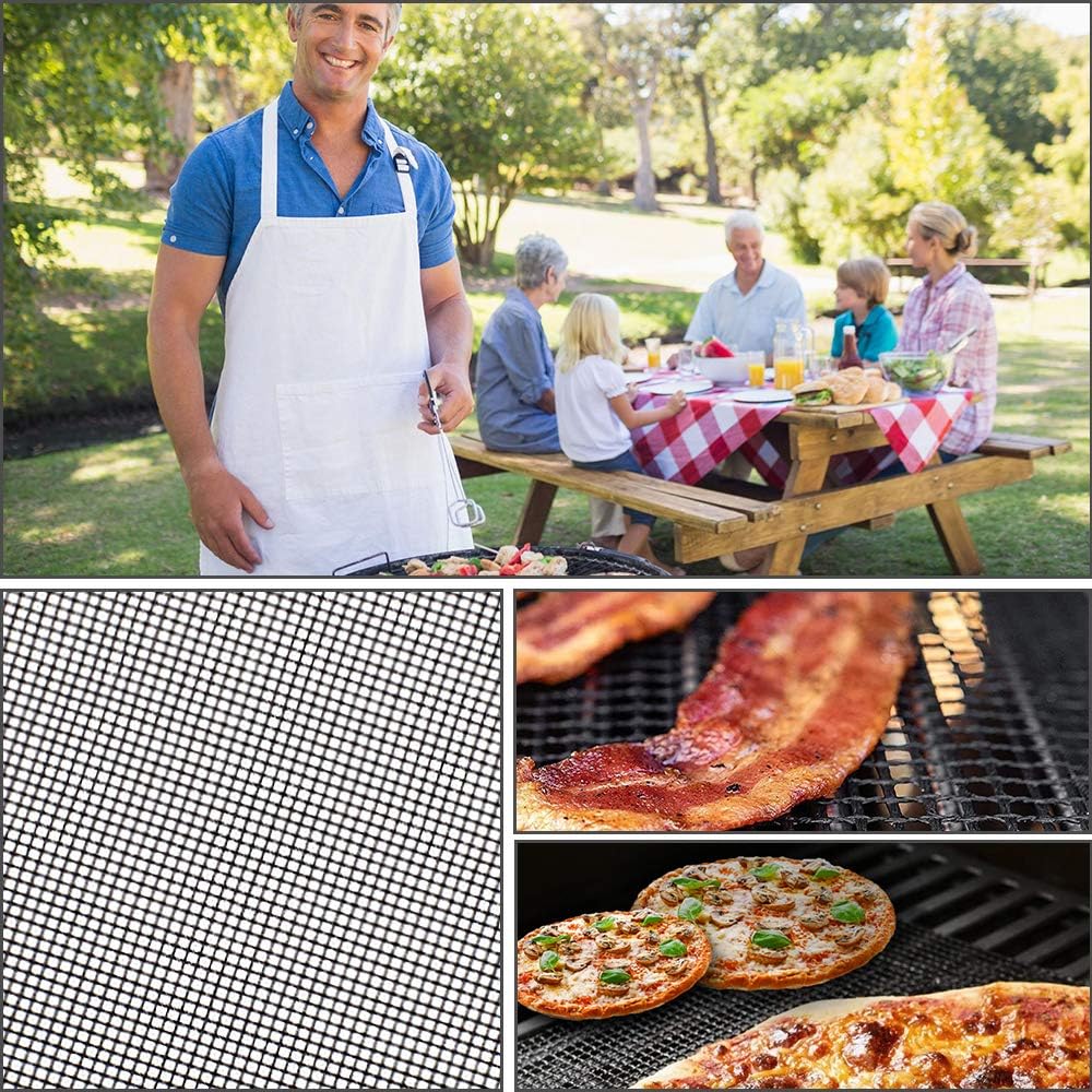 Aoocan Grill mesh mat - Set of 5 Non Stick BBQ Grill mats, Heavy Duty, Reusable Grilling mats, Easy to Clean - Works on Gas, Charcoal, Pellet Grill - 15.75 x 13 in, Black : Garden & Outdoor