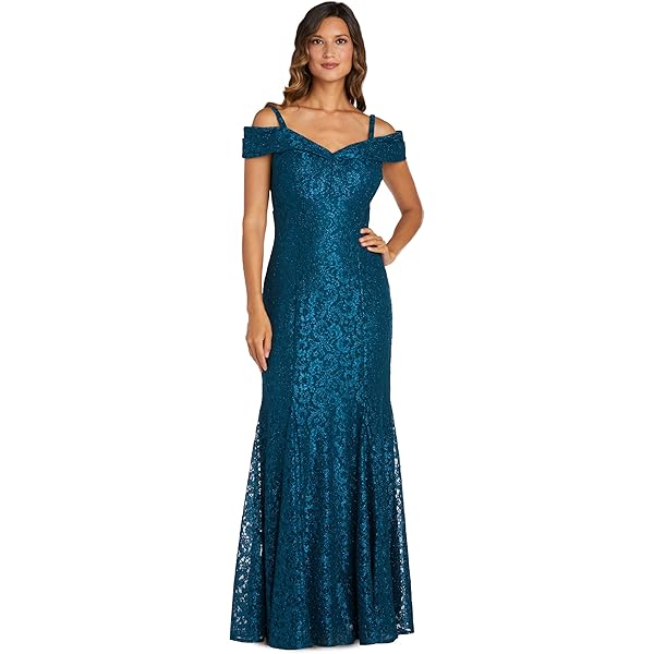 Amazon.com: R&M Richards Women's Off The Shoulder Formal Gown - Glitter  Lace Mermaid Evening Dress for Wedding Guest & Cocktail Attire : Clothing,  Shoes & Jewelry