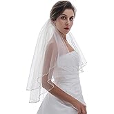SAMKY 2T 2 Tier Silver Pearl Crystal Beaded Edge Bridal Veil