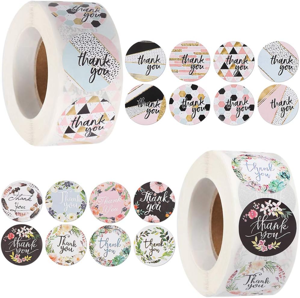 DRESSPLUS 1 inch Thank You Sticker 1000PCS/2Rolls Sealing Labels Decorations Paper Decals Party Supplies Gift Packaging Printed Circle Bubble Design(Color 2)