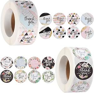 DRESSPLUS 1 inch Thank You Sticker 1000PCS/2Rolls Sealing Labels Decorations Paper Decals Party Supplies Gift Packaging Printed Circle Bubble Design(Color 2)