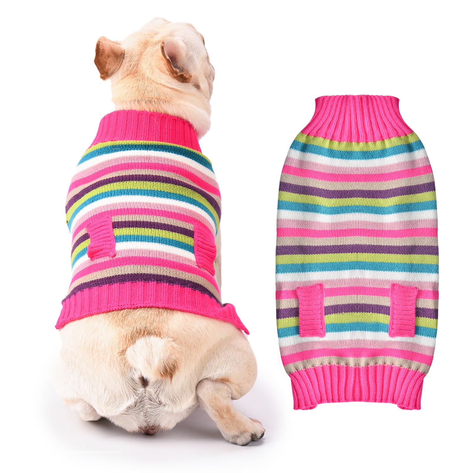 TENGZHI Knitwear Warm Puppy Vest Coat Costume Holiday Sweaters Striped Pet Clothes for Small Medium Dogs Cats Christmas Dog Sweater(Pink Pocket,XXL)