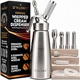 Stainless Steel Whipped Cream Dispenser 17 oz | Whip Cream Maker| Cold Foam | 4 stainless steel decorating nozzles | 1 stainless steel injector tip | 2 extra silicone gaskets | Dishwasher safe | 17 oz