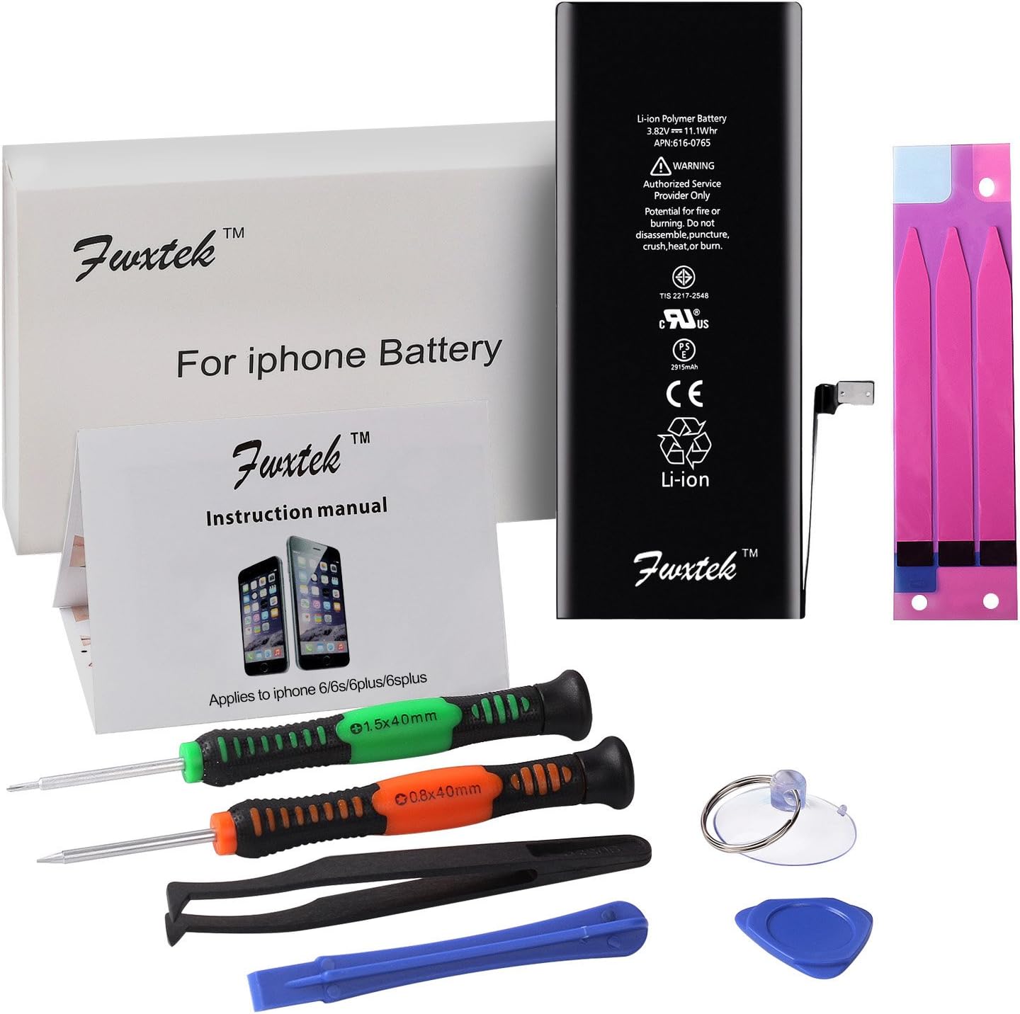 Battery Charger Internal Li-ion Replacement for iP 6 Plus (Not 6, 6S or 6S Plus) with Complete Repair Tools Kit and Instructions by Fwxtek - 2 Year Warranty