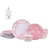 222 Fifth Adelaide Blush 12-Piece Pink Porcelain Dinnerware Set – Service for 4, Plate & Bowl Set, White with Pink Floral Pattern, for Daily Dining & Entertainment, Microwave & Dishwasher Safe