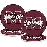 Desert Cactus Mississippi State University Circle Ceramic Coasters 4 Pack Bulldogs MSU Absorbent Drink Coasters with Cork Backing (Design A)
