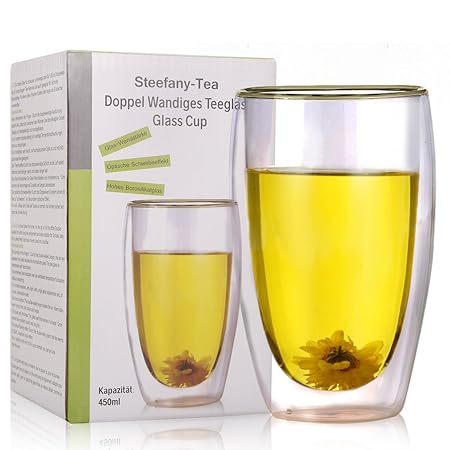 Doppel Wandiges Teeglas, Doppelwandiges Thermo-Glas, Thermo-Gläser große Tassen mit Schwebeeffekt für Milch, Kaffee, Kakao, T