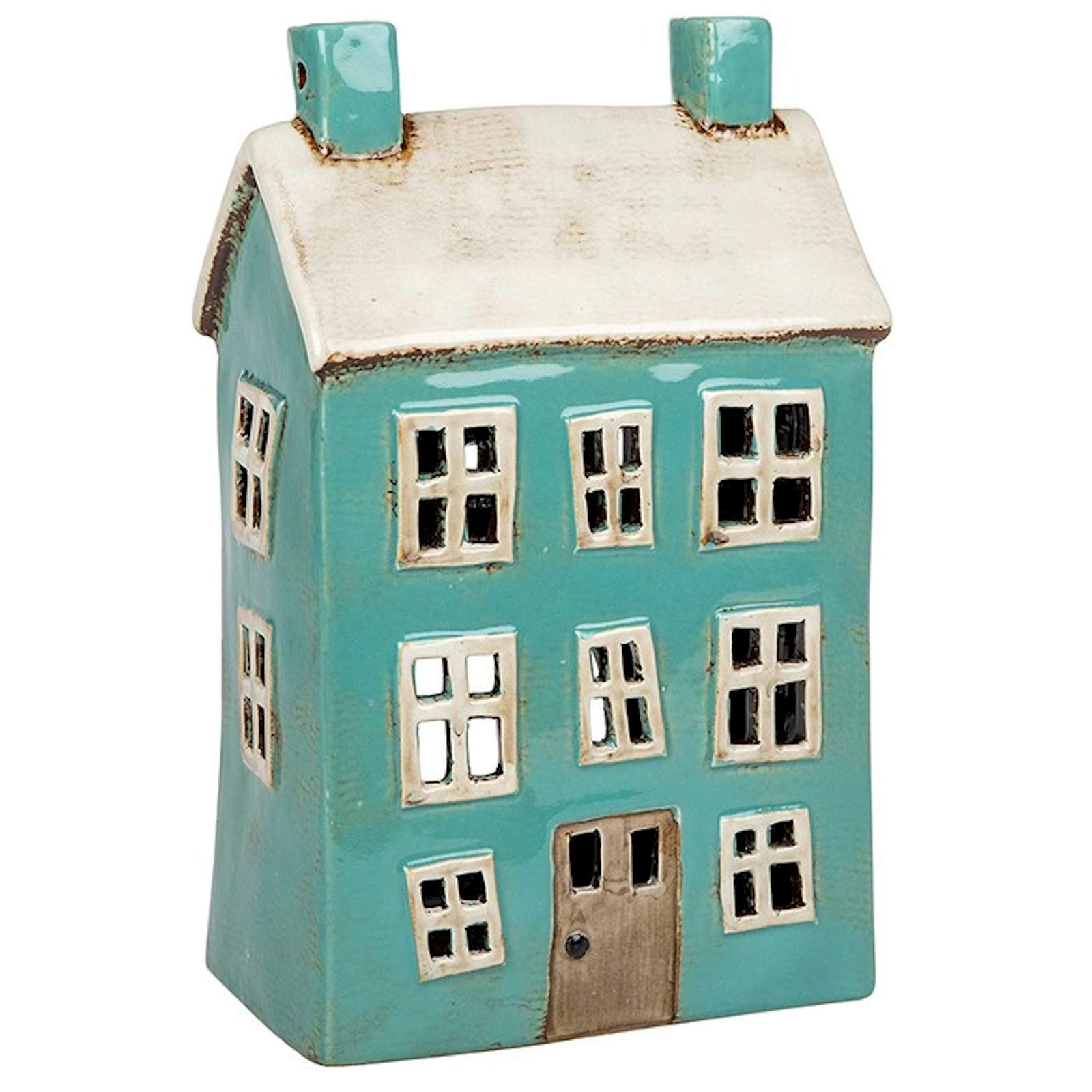 Village Pottery Large House Tealight Holder in Sea Green