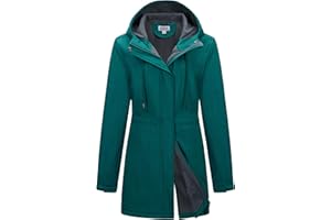 Outdoor Ventures Women's Lightweight Waterproof Fleece Lined Hooded Softshell Rain Jacket, Warm Windbreaker Long Coat
