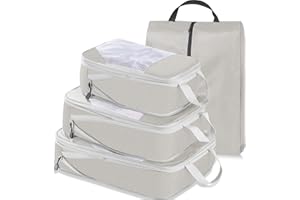 Compression Packing Cubes for Suitcases, WantGor Expandable Luggage Packing Organizers Mesh Bags Set Travel Organizer Cubes Travel Essentials Accessories for Women Men (Beige)