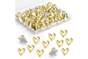 GOOLADA 36 Pieces Cute Heart Push Pins, Gold Thumb Tacks, Decorative Gold Push Pins for Bulletin Board, Cork Board, Wall, Off
