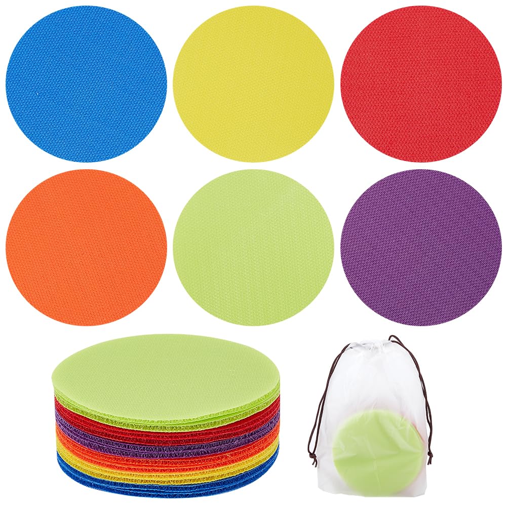 CREATCABIN 30Pcs Circle Carpet Markers Set Colorful Carpet Marker Multipurpose Round Carpet Stickers with Storage Bag Early Education Supplies for Teacher Coach Classroom 3.93 Inch