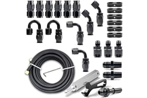 Medoon 6AN PTFE Fuel Line Kit, Nylon Stainless Steel Braided Fuel Hose, LS Swap EFI E85 Injection Fuel PTFE Fitting 3/8" 26FT