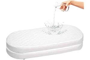 First Essentials Baby Bassinet Mattress Pad (Oval, 16X28 2-Pack) for Newborn Comfort Breathable Easy Clean Hypoallergenic Waterproof Made in USA