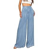 GRAPENT Wide Leg Pants for Women High Waisted Jeans Palazzo Pants Lightweight Summer Beach Flowy Trousers Y2K