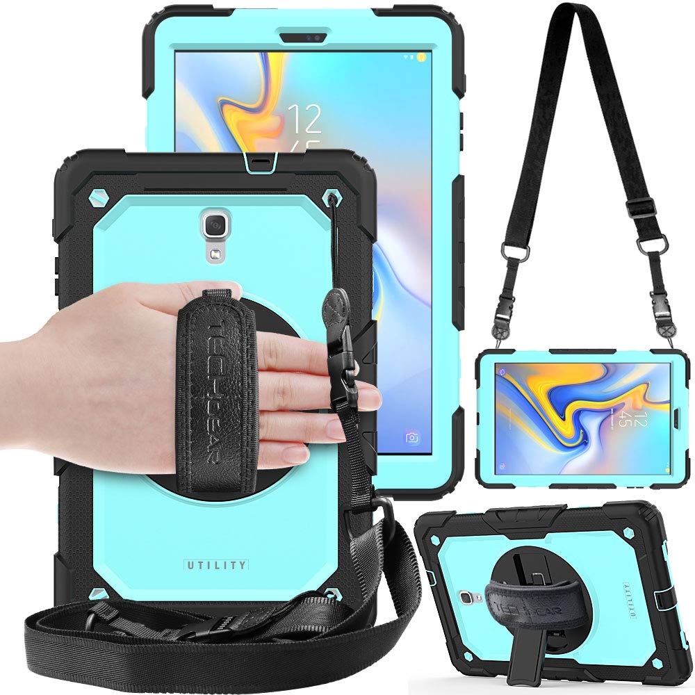 TECHGEAR UTILITY Case fits Samsung Galaxy Tab A 10.5" (SM-T590 Series) Tough Rugged HEAVY DUTY Armour Shockproof Protect Case with 360 Degree Rotating Stand, Hand Strap and Shoulder Strap - Light Blue