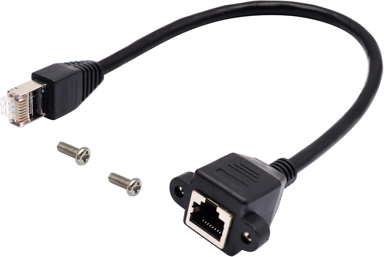 AAOTOKK Cat 6 Ethernet Network Cable RJ45 Male to Female Shielded Ethernet Network Connector Screw Panel Mount Extension Cable for Router Modem (0.3M/1ft)