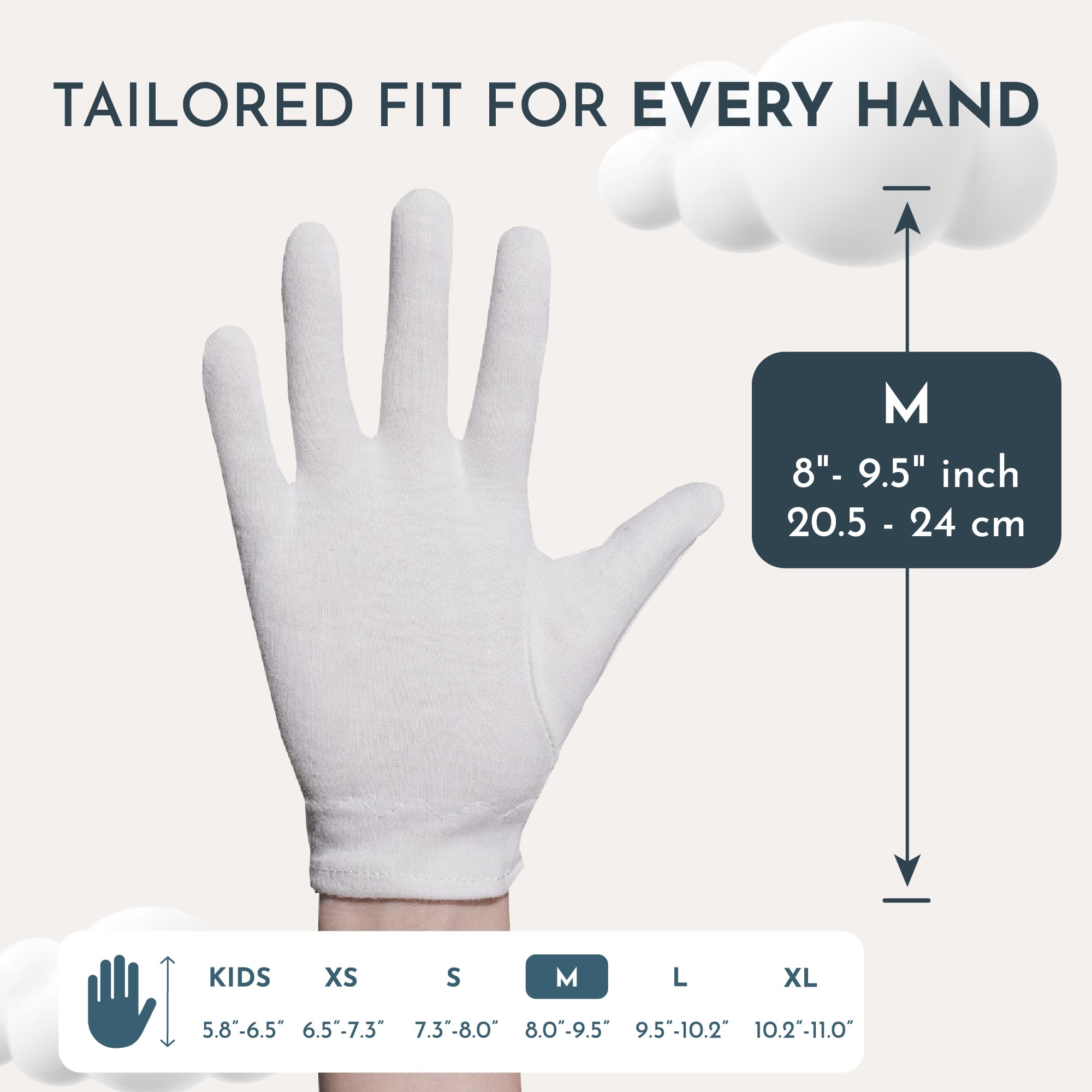 Cottonnerie Original Cotton Gloves for Dry Hands Sleeping, Moisturizing Gloves Overnight, Hand Moisturizer Gloves, Moisture Gloves for Dry Hands Overnight, Sleeping Gloves, Medium 8 Pairs