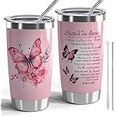 CWEGSJ Sister-in-Law Gift - Butterfly 20oz Stainless Steel Tumbler With Lid and Straw for Birthday, Engagement, Wedding (Pink Butterfly)