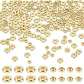 WADORN 300Pcs 2 Styles 18K Gold Filled Flat Round Spacer Beads, Brass Disc Loose Beads Finding Metal Rondelle Beads Solid Beads Spacers for Jewelry Making Necklace Bracelet Earring DIY Crafts