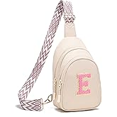 I IHAYNER Birthday Gifts for 5 6 7 8 9 10 11 12 13 Year Old Girls Small Cross Body Bag Initial Sling Bag Fanny Pack for Girls (Beige-E)