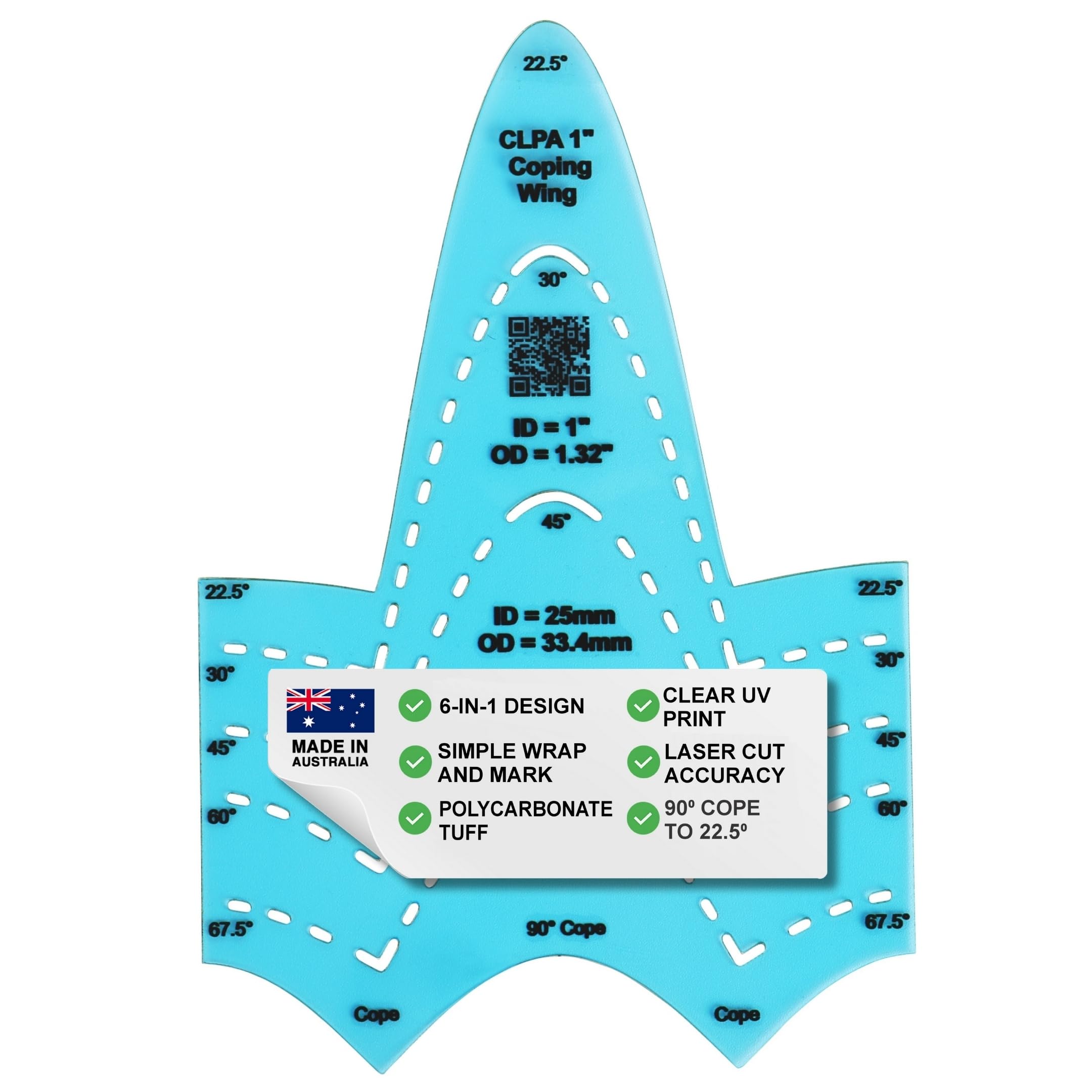 CLPA 1" ID Coping Wing — Pipe Saddle Template and Notcher | 22.5°–90° | Pipe Notcher Tool for Pipefitters and Welders | Made in Australia