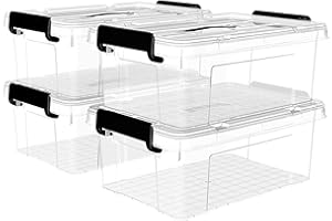 Cetomo Plastic Storage Bin Box Organizing Container with Lid and Secure Latching Buckles, Clear, 16Qt x 4, Pack of 4