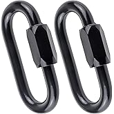 IEBUOBO 3/8 inch Oval Quick Link Carabiner, 2 Pack M10 Black Quick Links Chain Connector, Heavy Duty Locking Carabiner for Outdoor Activities