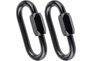 IEBUOBO 3/8 inch Stainless Steel Oval Quick Link Carabiner, 2 Pack M10 Black Quick Links Chain Connector, Heavy Duty Locking Carabiner for Outdoor Activities