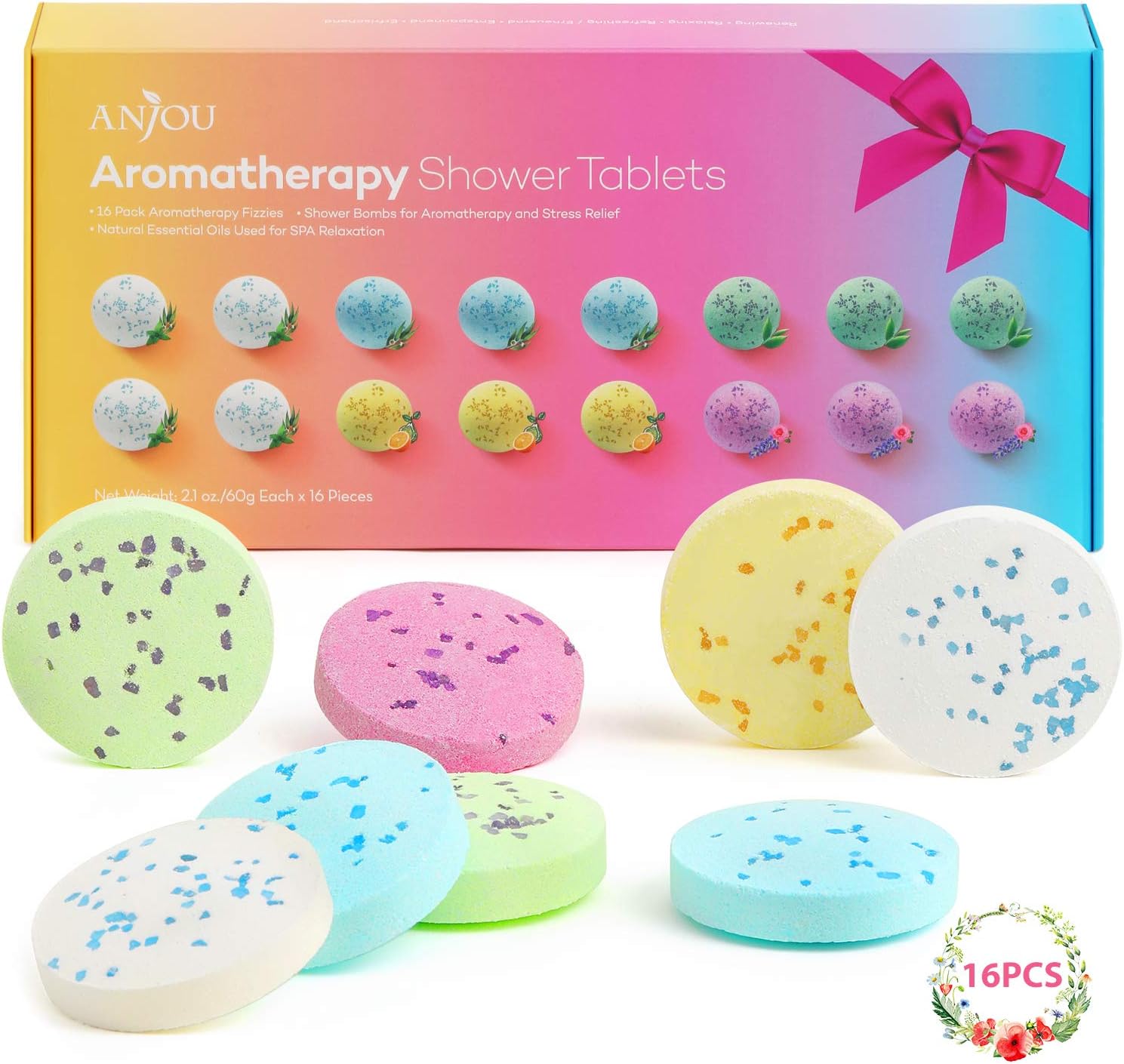 Shower Bomb Tablets Aromatherapy Bath Bombs with Pure Essential Oils 16-Piece Shower Fizzers Streamers Melts Vapor for Home Spa Gift Set: Health & Personal Care