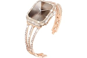 KADES Band with Case Compatible for Apple Watch Series 10 46mm/42mm Series 9 8 7 45mm/41mm Series 6 5 4 SE 44mm/40mm Series 3 2 1 42mm/38mm, Sparkling Bling Diamond Bands with Full Diamonds Case