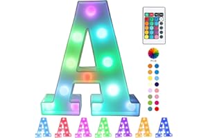 Pooqla Colorful LED Marquee Letter Lights with Remote – Light Up Marquee Signs – Party Bar Letters with Lights Decorations for the Home - Multicolor A