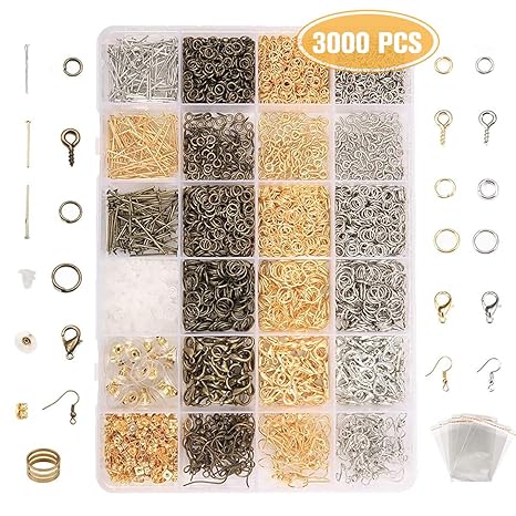 Jeteven® 3000tlg Schmuck Basteln Zubehör Schmuckherstellung Kit Accessoires Set für Ohrringe Armband Halskette DIY Anfänger, 