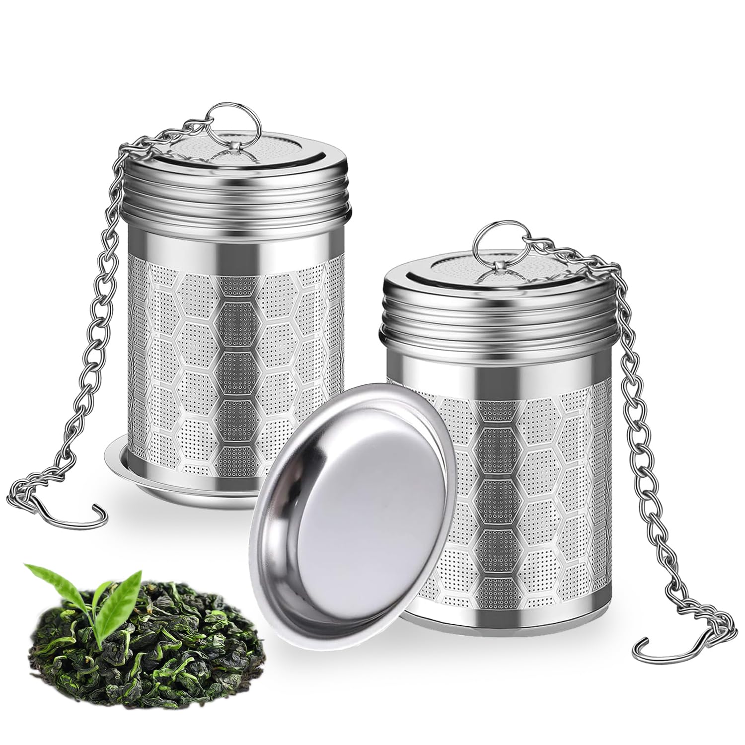 Photo 1 of 2 Pack Stainless Steel Tea Infusers, Extra Fine Mesh Strainers with Drip Trays, Brew Loose Tea